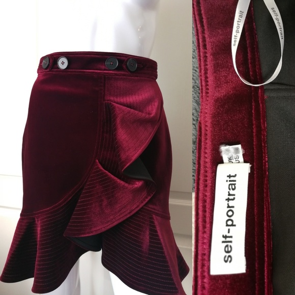 SELF-PORTRAIT Velvet Flounce Mini Skirt Ruffle NEW - Picture 2 of 6